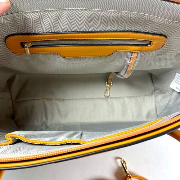 Trendy orange/white monogram pattern tote shoulder crossbody bag/wallet set gold - Picture 12 of 14